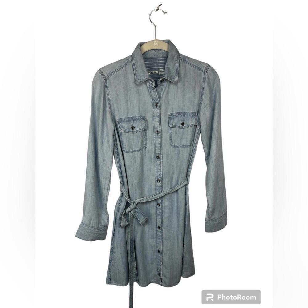 Gaps Women’s  Dress Chambray Long Sleeve Collar Front Button Belt